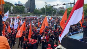 Ribuan buruh dari Bekasi ikut meramaikan aksi unjuk rasa buruh di DPR RI, Kamis (28/8/2025) (Foto: Dokumentasi FSPMI Bekasi Raya)