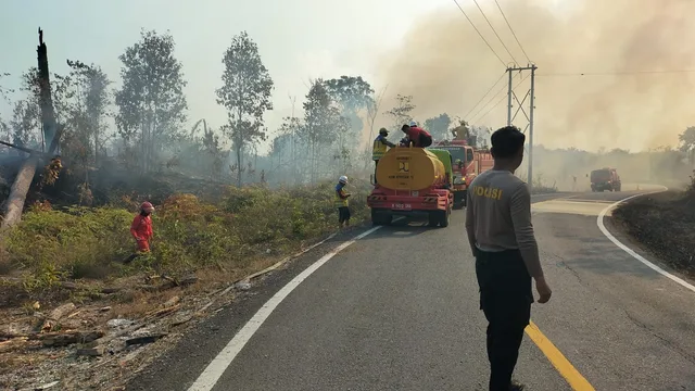Proses pemadaman Karhutla oleh petugas di Kabupaten Berau. (Foto: Dok.Tim Gabungan Karhutla Berau)