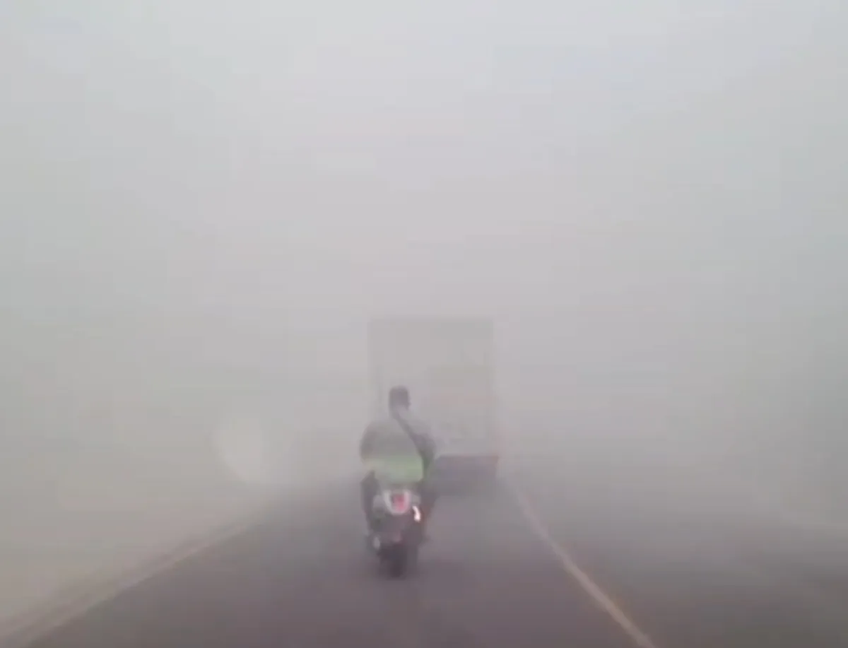Kabut asap begitu tebal di jalan Poros, Samarind, Rabu (16/9/2026). Foto: puguh